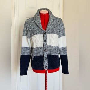 RARE Tommy Hilfiger Chunky Knit Cardigan Sweater 100% Cotton Unisex Size S